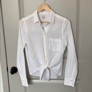 NWT J. Crew Linen Blend Button-Down with Tie Front